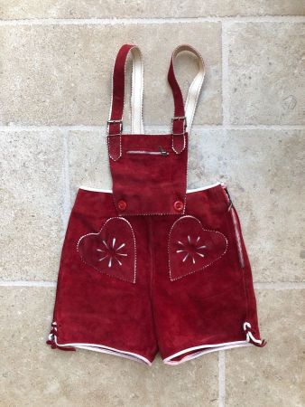 Pantalon bavarois en cuir, grenat, 3 ans, parfait état