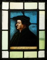 Altes Glasfenster, "Huldrych Zwingli" 33 X 26 cm.