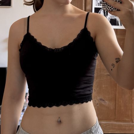 Crop Top black lace trim M/L good condition