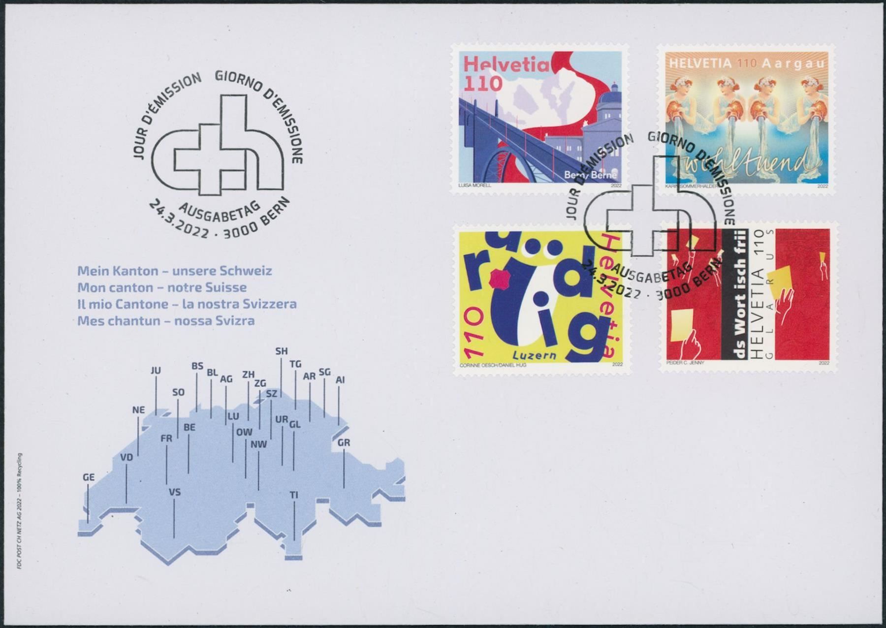 Tutti i francobolli: 2022 - Kanton - Schweiz - Ersttagsbrief FDC ET – Usato da Schindellegi venduto da leecollect 5