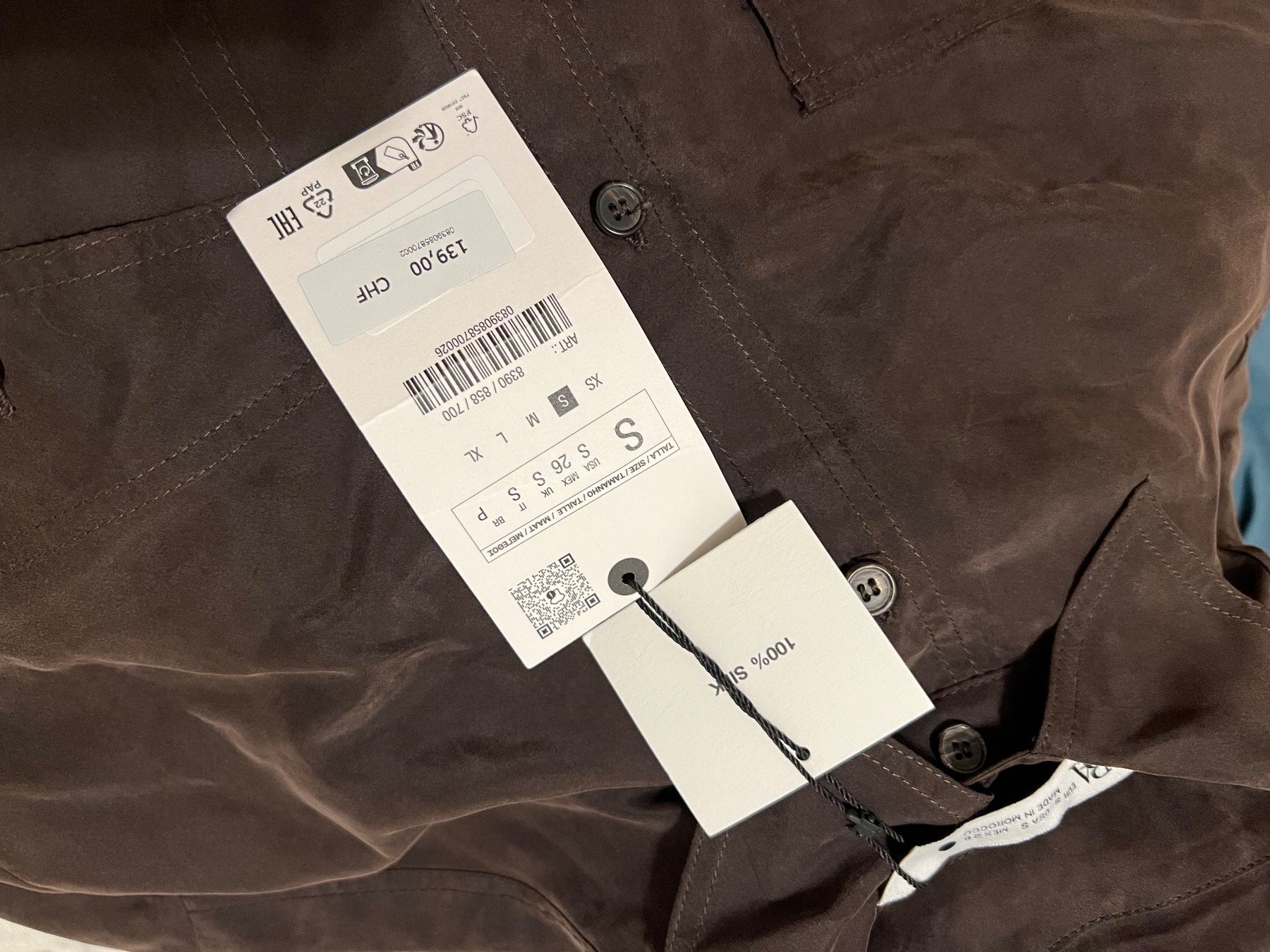 Camicette: Hemd aus 100 % Seide, dunkelbraun, neu – Nuovo e nell'imballaggio originale da Veyras venduto da ValClasse 3
