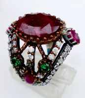 Ring mit Rubin, Smaragd und Zirkonia Grösse 58