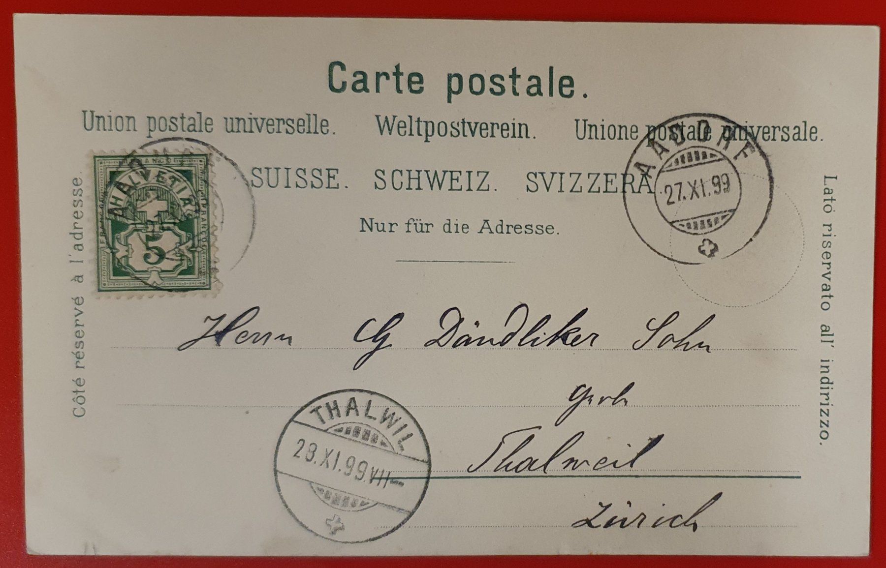 Cartoline postali: Gruss aus Aadorf 1899 – Usato da Kreuzlingen venduto da Rschweiz1 1