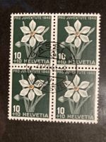 Schweiz 1946 4er-Block PJ 10+10 Rp Narzisse 28.12.46 Basel