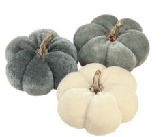 Deko Kürbisse Stoff Samtig Creme Grau Herbst Ø7cm 9 Stück