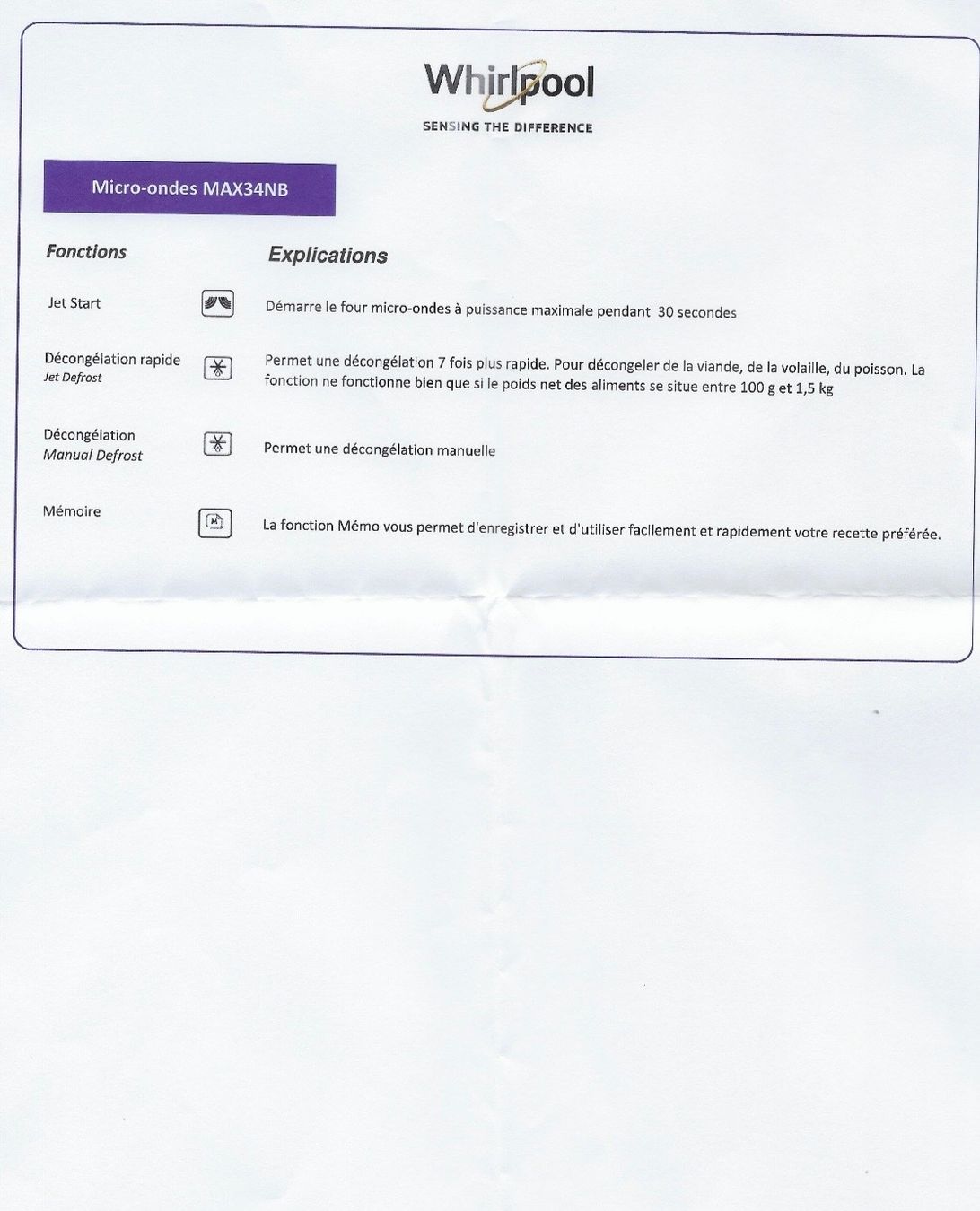 Whirlpool Forni: MAX34NB Micro-ondes Solo Whirlpool – Usato da Lausanne venduto da picola29 7