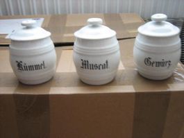 Alte Gewürz Kümmel Muscat Dosen Keramik
