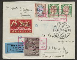 Flugpost Schweiz 1930 Vaduz St. Gallen CH/FL Mischfrankatur