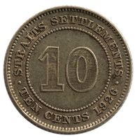 British Malaysia 10 Cents 1926 Silber