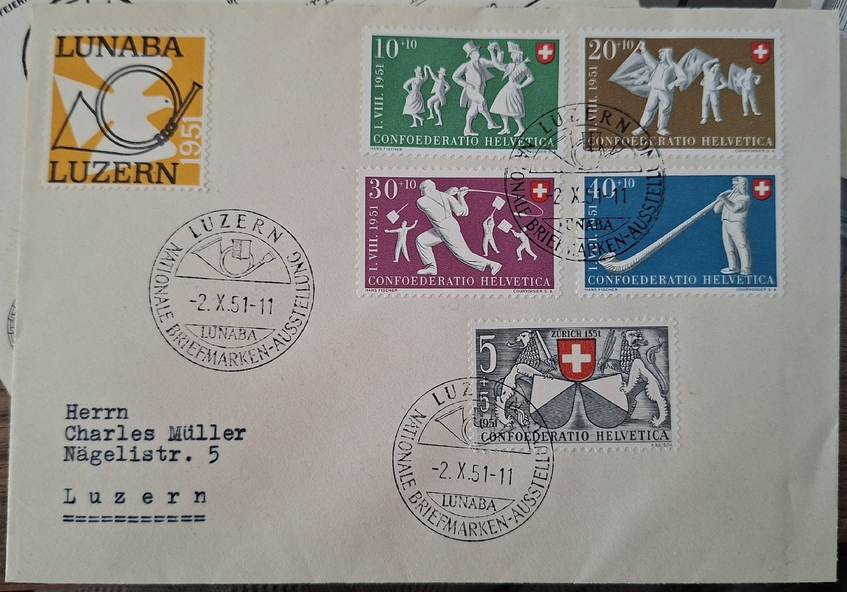 Tutti i francobolli: Lunaba 1951 Luzern Pro Patria – Usato da Balgach venduto da SIMEON27