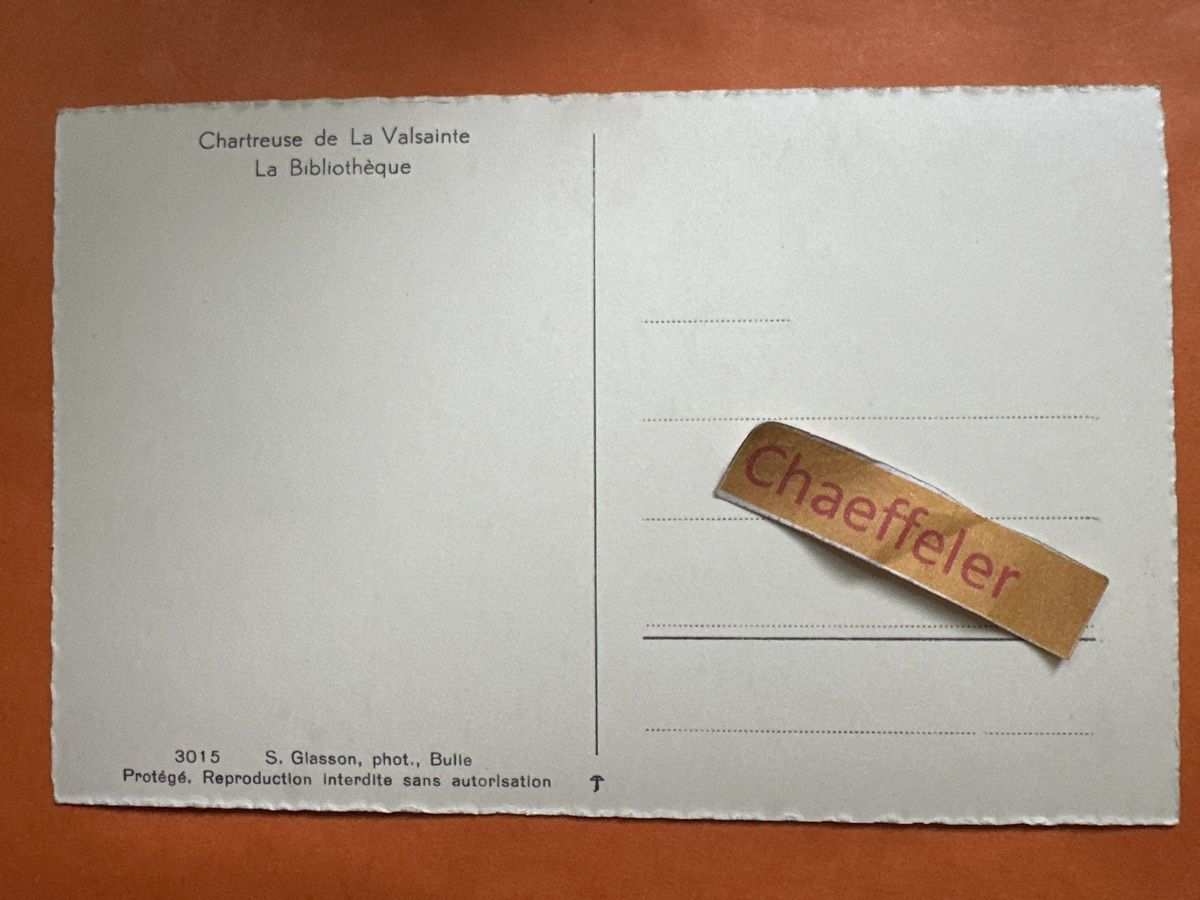 Cartoline postali: Chartreuse de La Valsainte La Bibliotgèque – Usato da Zürich venduto da Chaeffeler 1