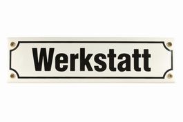 Emailleschild-WERKSTATT-WEISS