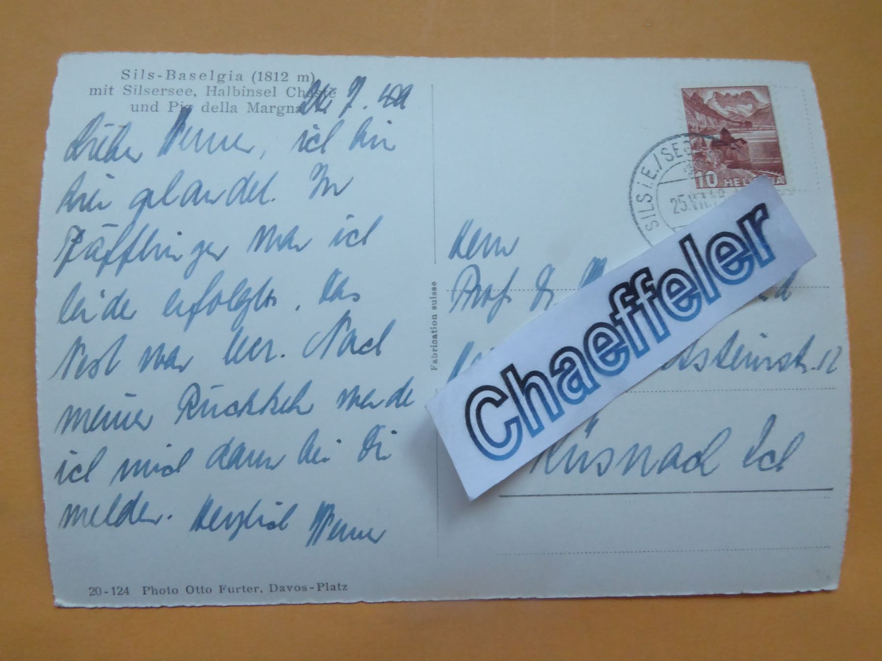 Cartoline postali: 1947 Sils- Baselgia mit Silsersee – Usato da Zürich venduto da Chaeffeler 1