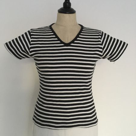 Vintage D-for T Shirt V 100 BW schwarz weiss gestreift Gr M