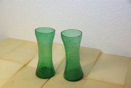 2x grüne Glas Vasen - Splitter Optik