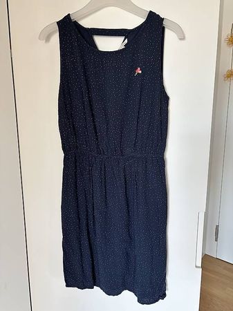 Kleid, dunkelblau mit rosa Punkten, Gr. 38