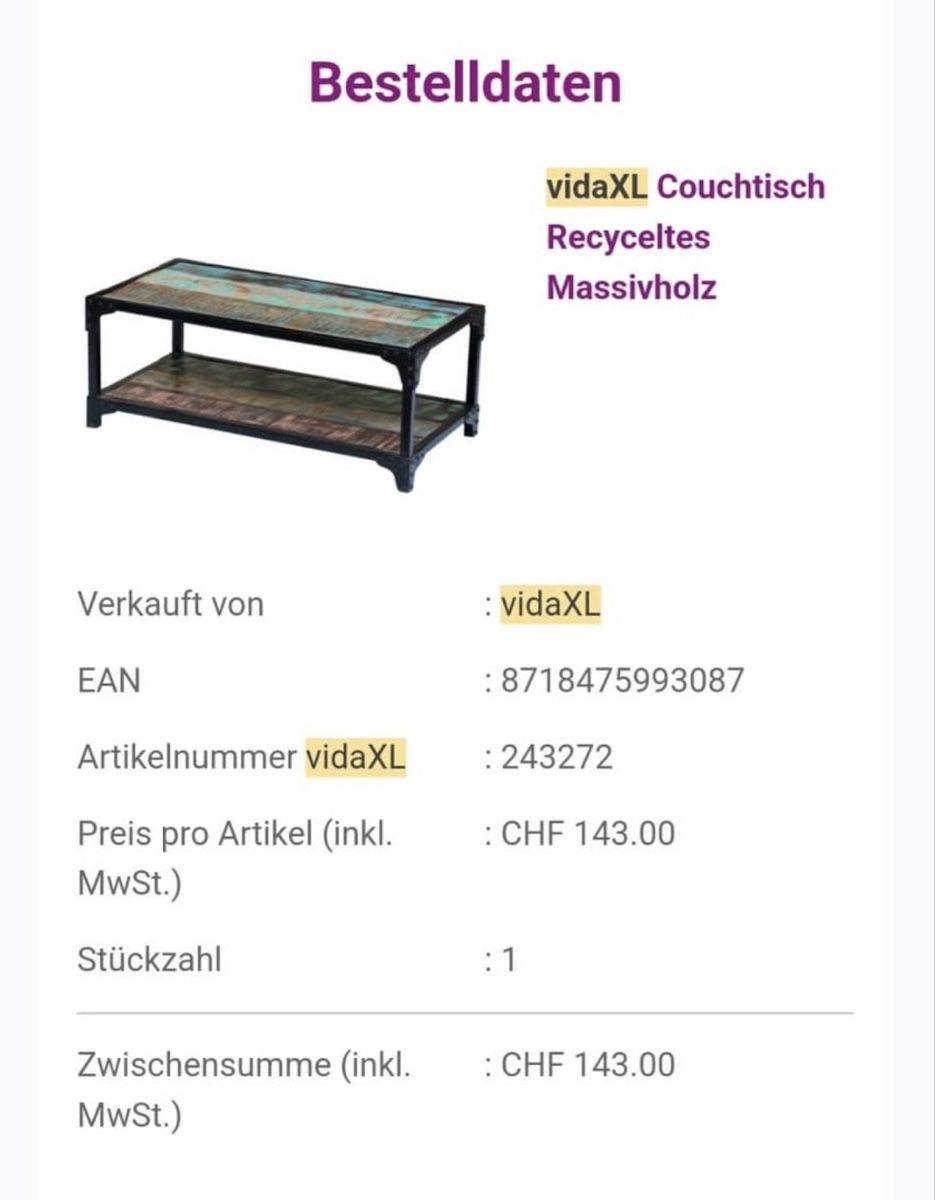 Tavoli: Couchtisch Recycled Massivholz – Usato da Unterägeri venduto da Zuraussie 2