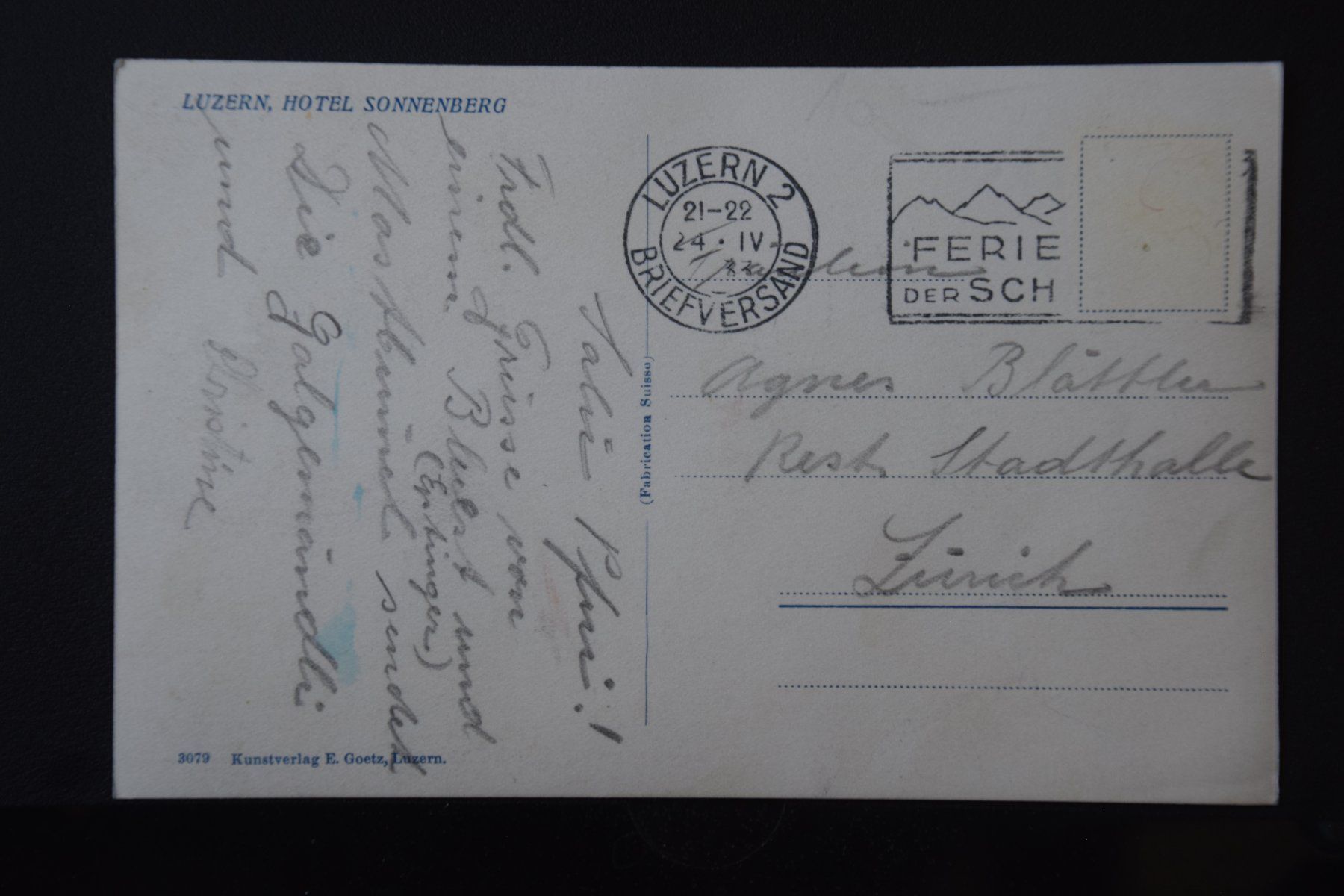 Cartoline postali: AK Luzern, Hotel Sonnenberg – Usato da Luzern venduto da CH2018 1