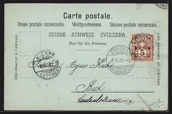 Cartoline postali: Lithographie Zürich, Totale mit Kirche – Usato da Berlin venduto da bartko-reher 1