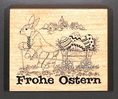 Frohe Ostern - Hase mit Eiern (Holzsockel mit Gummistempel)