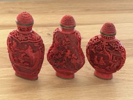 Set Rote China Schnupftabakflasche, Vintage, Top!