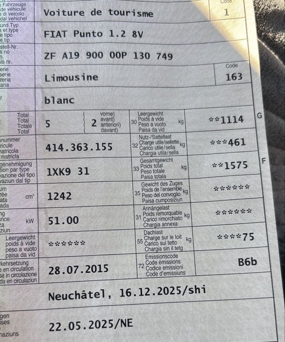 Fiat Automobili: Fiat punto  – Difettoso da La Chaux-de-Fonds venduto da Transportchezmax 8