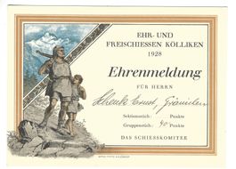 Ehrenmeldung Freischiessen Kölliken 1928 Schützen Tell