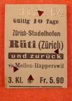 BILLET ZÜRICH STADELHOFEN RÜTI, 1954