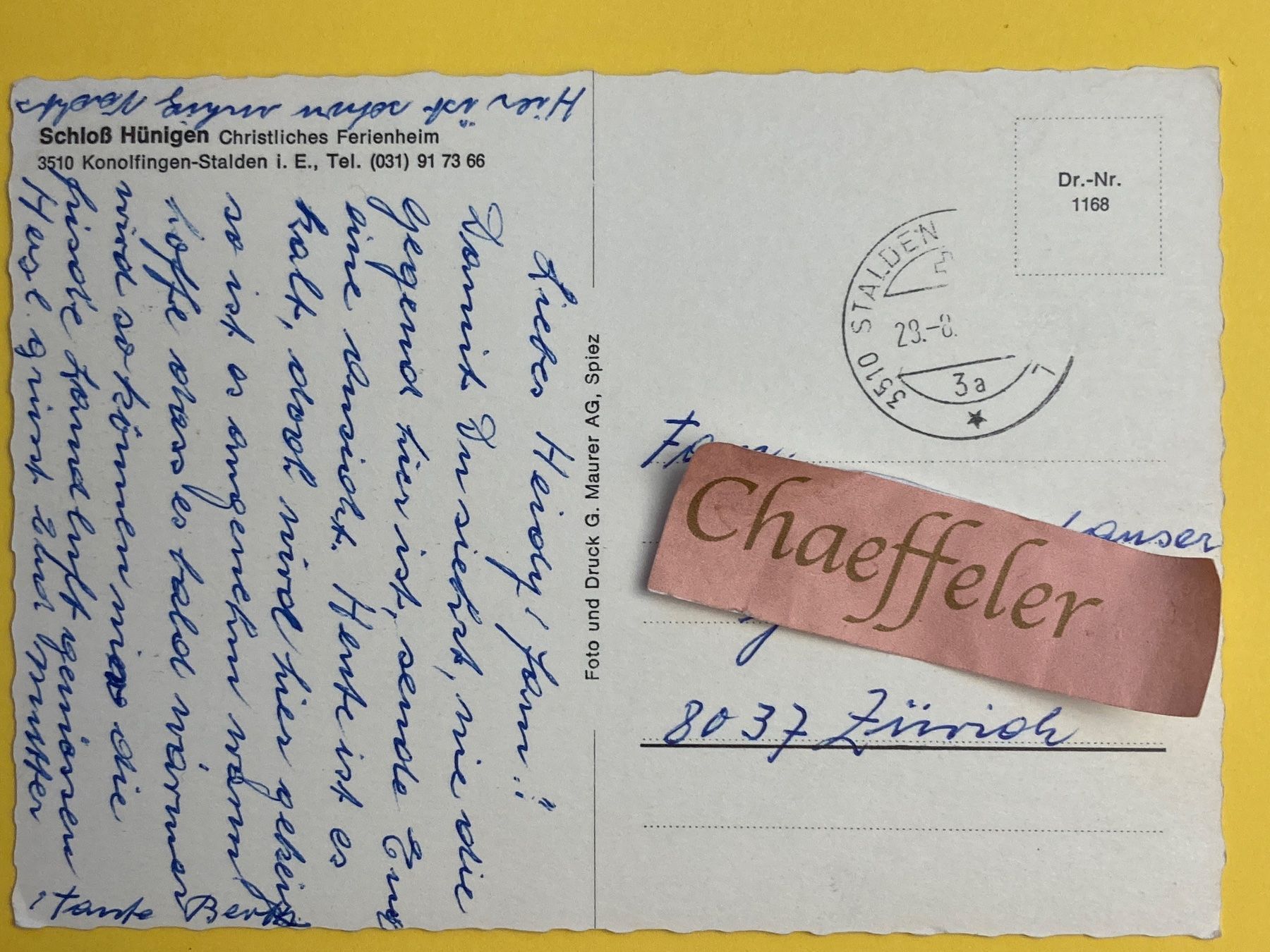 Cartoline postali: Schloss Hünigen. 3510 Konolfingen- – Usato da Zürich venduto da Chaeffeler 1