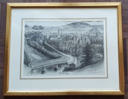 Bild - Lithographie Lütisburg im Goldrahmen