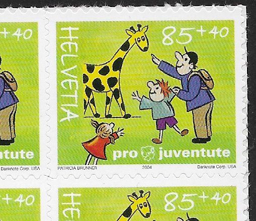 Alle Briefmarken: 2004:  Proju Nr.J373 Viererblock mit 2 Abarten ** – Gebraucht aus Walperswil von Tcheidi 1