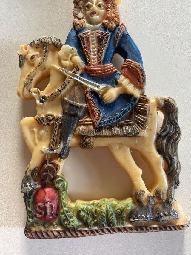 Statuette: Farbige Wachsfigur eines Edelmannes zu Pferd, mit Schwert. – Usato da Diessenhofen venduto da Albin00 2