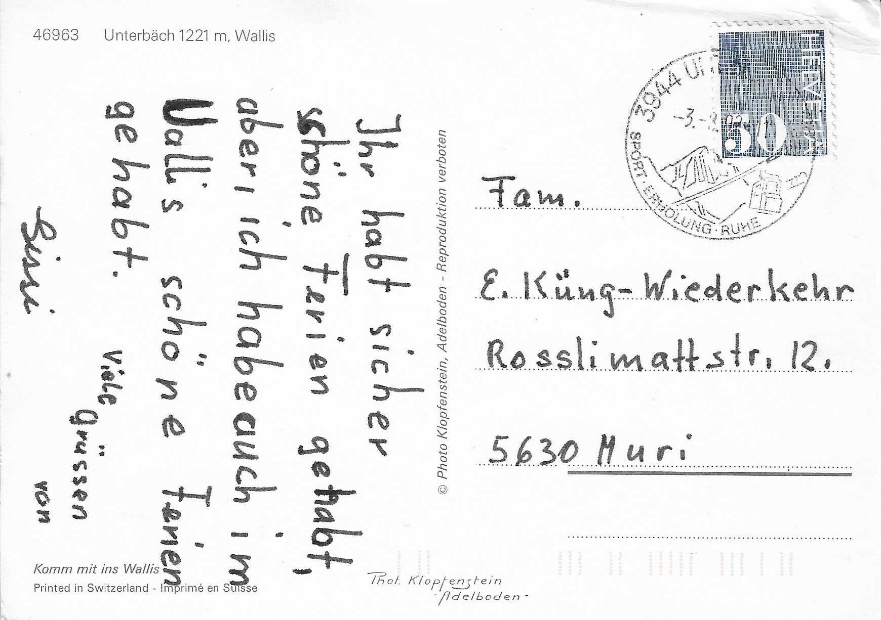 Cartes postales: Unterbäch VS – D'occasion à Rothrist par Stranglehold 1