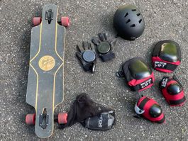 Skateboard/Longboard Set mit Schutzausrüstung