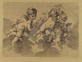 3 PUTTEN, PUTTI IN DEN WOLKEN, TRAUBEN, AMOR