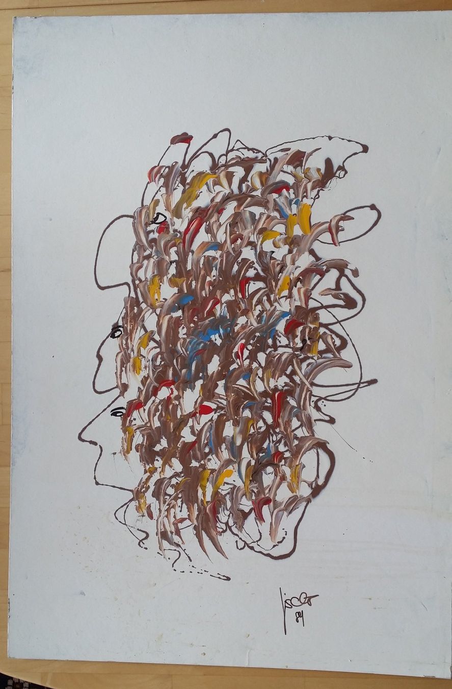 Dipinti: Abstraktes Kunstbild "Kopfstudie" von Fischer, 1984 – Usato da Basel venduto da Skytime 3
