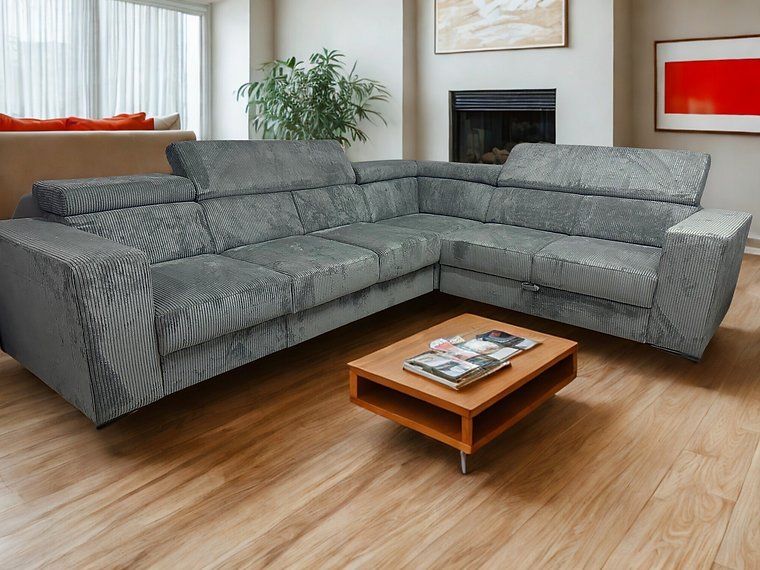 Sofas: ECKSOFA "FEWA" SAMTKORD GRAU BEIDSEITIGE MONTIERBAR – Neu und originalverpackt aus Recherswil von Moebel_Outlet