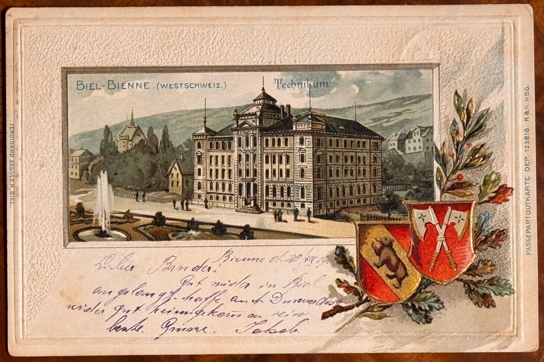 Cartoline postali: Alte Ansichtskarte Biel-Bienne Technikum Ferdinand Sessler – Usato da Andwil SG venduto da Ariisa1234