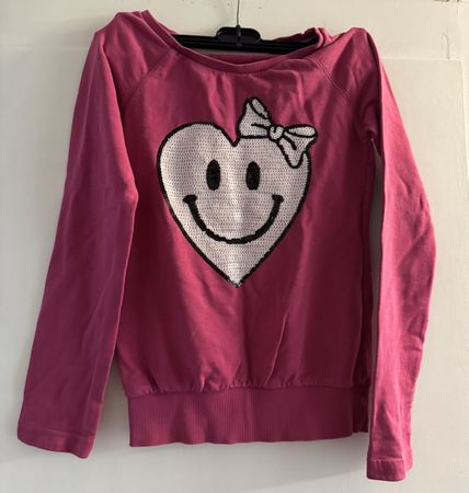 Sweater, pink, heart smiley motif, long Seelzes, used