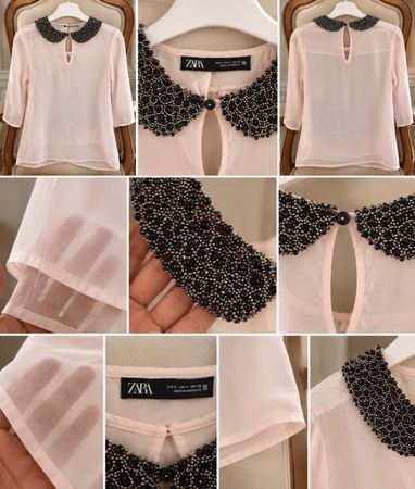 Zartrosa Bluse mit Perlenkragen, Sommerlich chic!