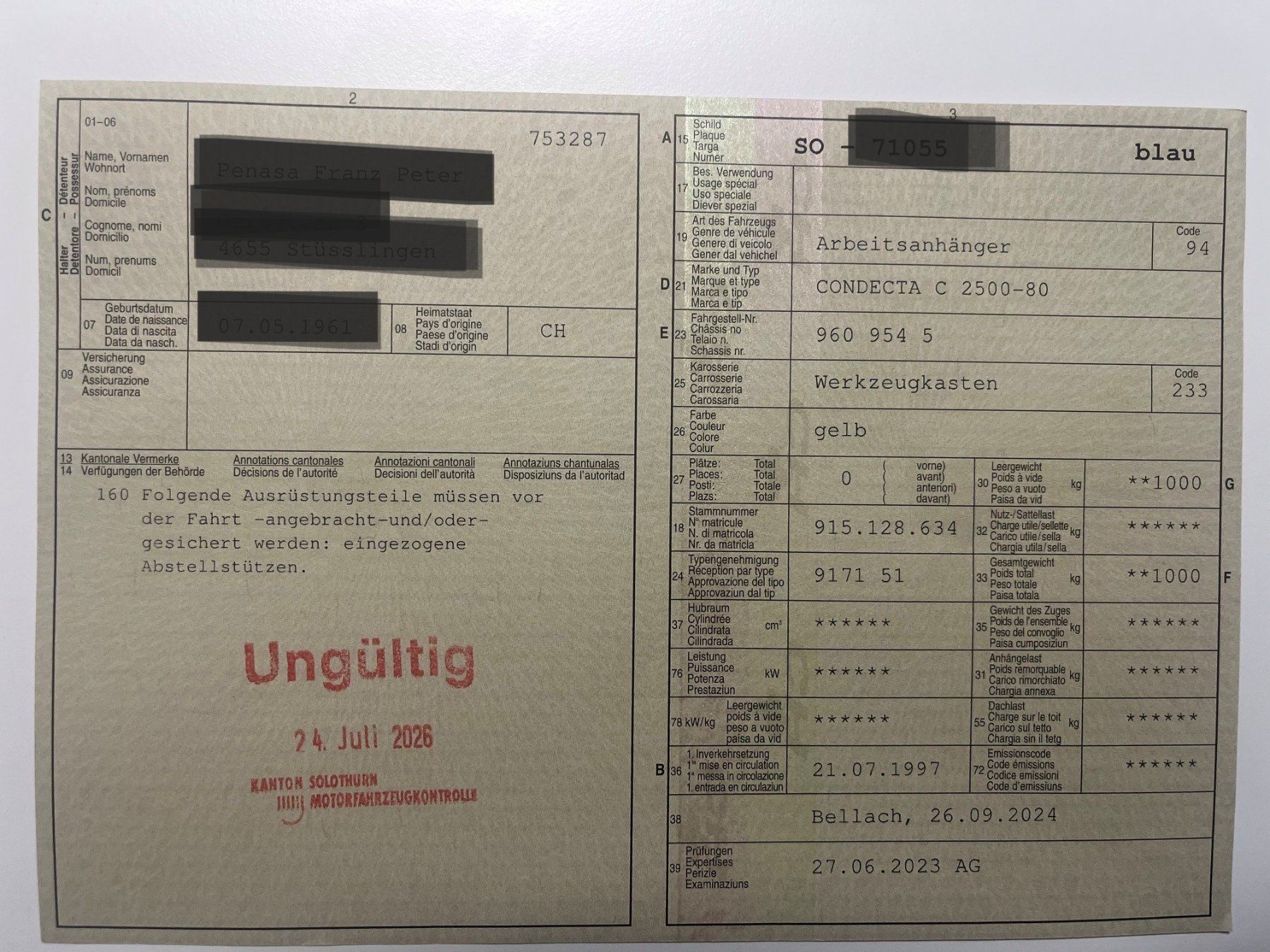 Anhänger: Arbeitsanhänger Condecta C2500-80 – Gebraucht aus Oensingen von Konkursamt_SO 9