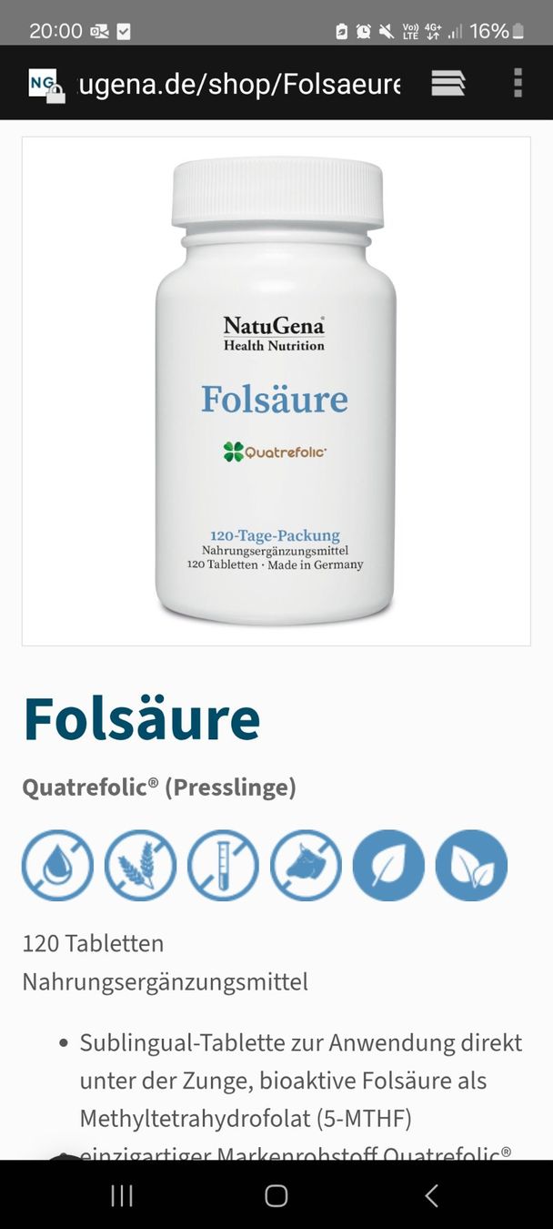 Lebensmittel & Spezialitäten: Natugena Folsäure NEU 120 Kps – Neu und originalverpackt aus Winterthur von Pitschna88