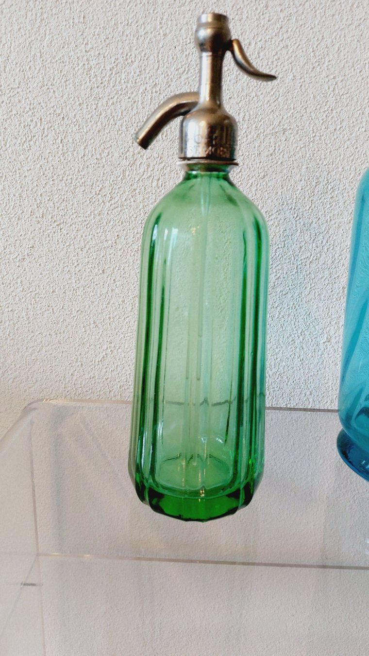 Bottiglie: Vintage Siphonflasche blau grün  St. Moritz – Difettoso da Zürich venduto da VreniUndFranz 2