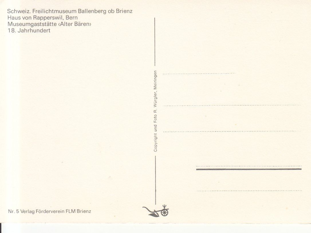 Cartoline postali: Ballenberg Haus Rapperswil ca. 1970 – Usato da Bürglen TG venduto da StampGraf 1