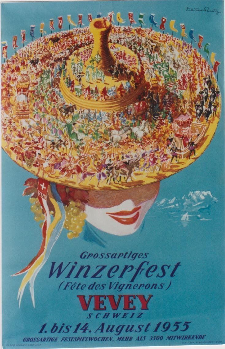 Foto & Immagini: VEVEY WINZERFEST STROHHUT 1955 - Original Plakat – Usato da Blonay venduto da postercollection