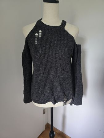 Hollister Cold Shoulder Strickpullover XS – Dunkelgrau 