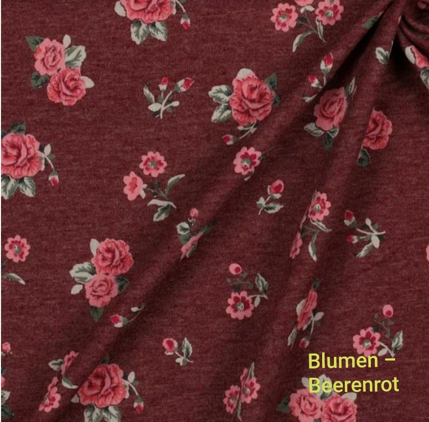 Tessuti: Baumwolljersey Blumen - beere melange – Nuovo e nell'imballaggio originale da Steg im Tösstal venduto da J.Kreisl