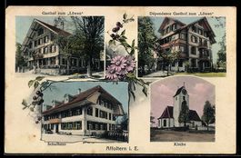 AK Affoltern, Gasthof zum Löwen, Schulhaus, Kirche