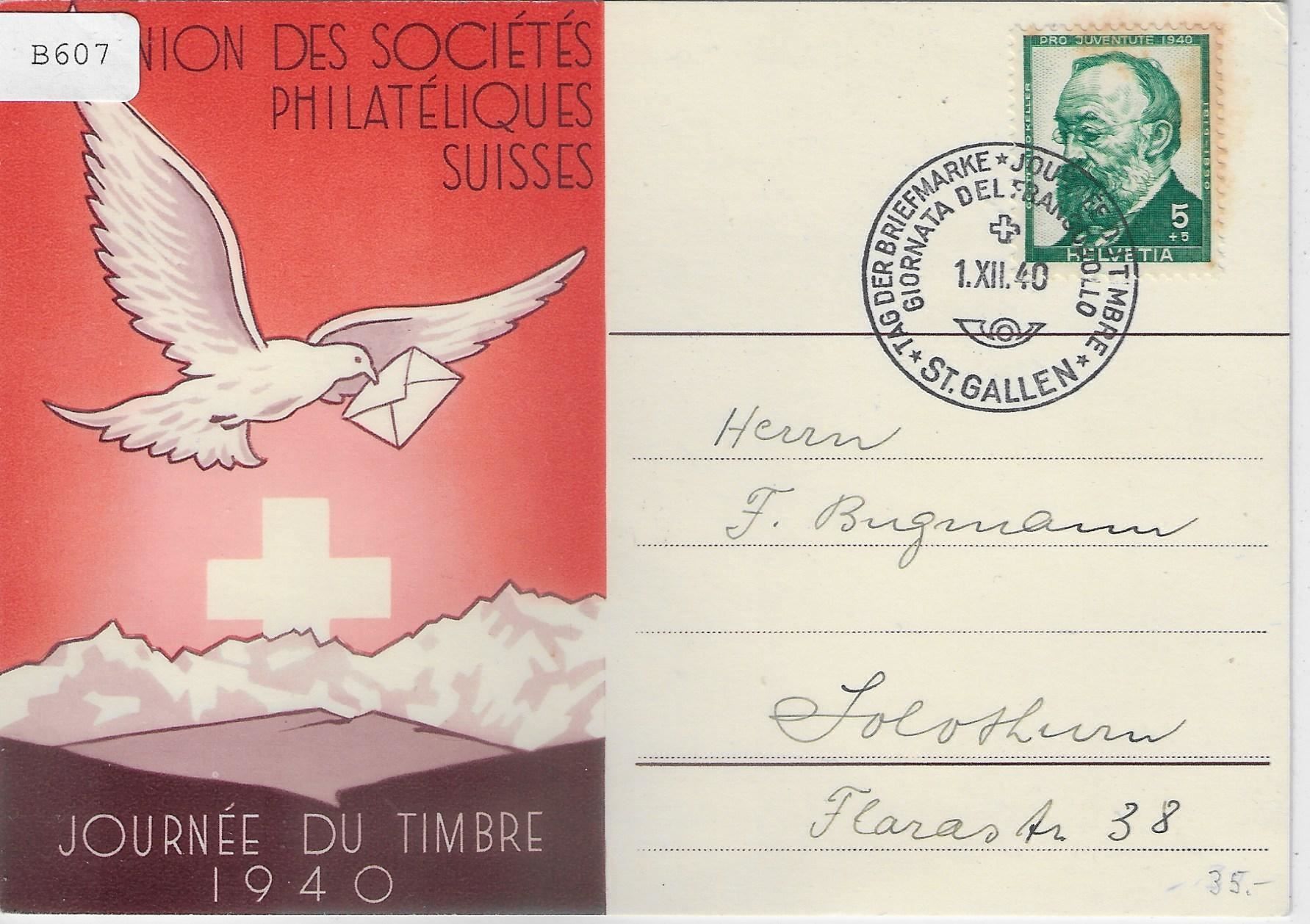 Alle Briefmarken: Journee du Timbre 1940 1.XII.40 – Gebraucht aus Ettingen von Kartenplanet