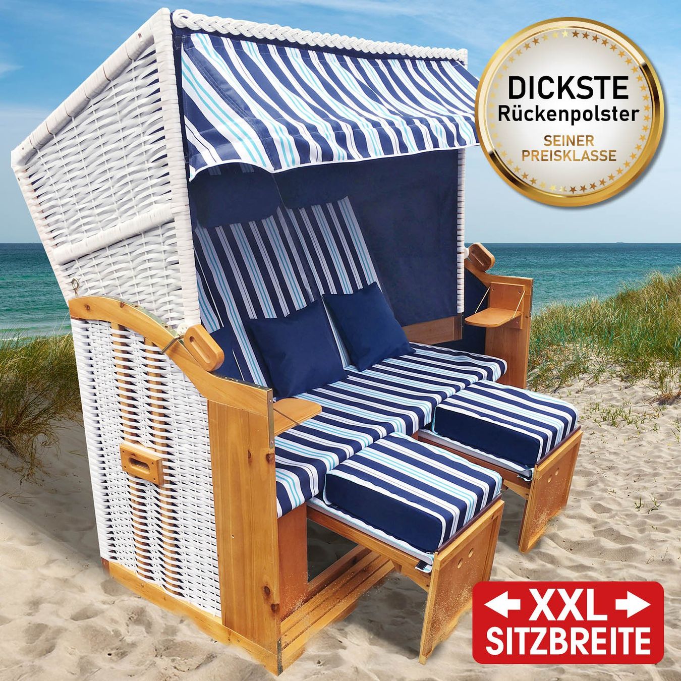 Sedie a sdraio: Strandkorb 3-Sitzer + Schutzhülle - Hellblau/Gestreift – Nuovo e nell'imballaggio originale da Wallenwil venduto da toesstal-vertrieb